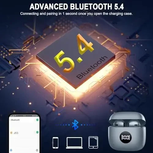 Беспроводные наушники, Bluetooth 5.3, LED-дисплей питания, бас-стерео, микрофон с шумоподавлением, 40 ч воспроизведения, мини-кейс IP7, водонепроницаемые спортивные наушники для Android iOS - 3