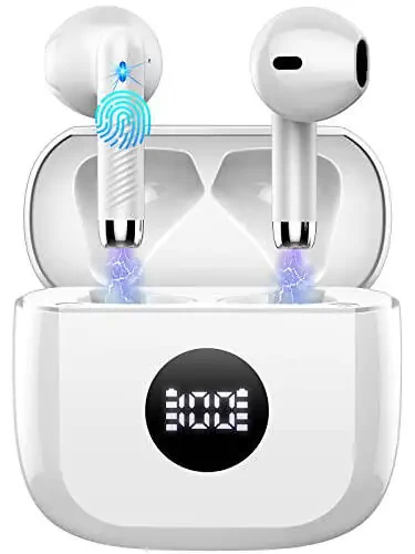 Беспроводные наушники, Bluetooth 5.3 наушники с LED-дисплеем питания, басовые стереонаушники, Bluetooth-наушники вкладыши с шумоподавлением и микрофоном, 40 часов воспроизведения, мини-кейс IP7 водонепроницаемые спортивные наушники для Android iOS - 1