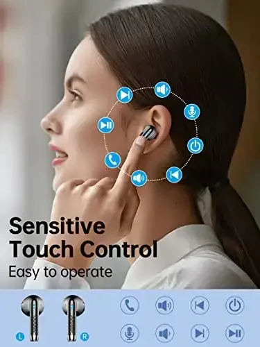 Беспроводные наушники Bluetooth 5.3 с чистым звуком, 40 ч воспроизведения, спортивные наушники с сенсорным управлением и светодиодным цифровым дисплеем, водонепроницаемые наушники Bluetooth IP7 со встроенным микрофоном для Android iOS Workout - 6