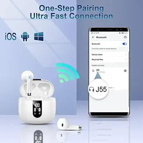 Беспроводные наушники Bluetooth 5.3 с чистым звуком, 40 часов воспроизведения, спортивные наушники-вкладыши с сенсорным управлением, светодиодным цифровым дисплеем, водонепроницаемые наушники Bluetooth IP7 со встроенным микрофоном для Android iOS Workout - 6