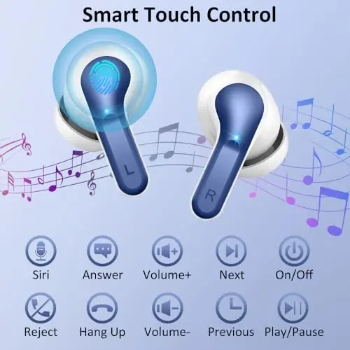 Беспроводные наушники Bluetooth 5.4, Hi-Fi стерео наушники с 4 микрофонами ENC, 40H вкладыши IP7 водонепроницаемые спортивные, светодиодный дисплей, мини-гарнитура для ноутбука Pad TV телефонов, темно-синий - 6