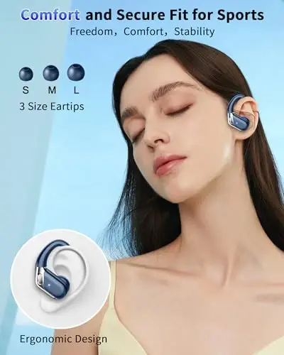Беспроводные наушники, Bluetooth 5.4, IP7 водонепроницаемые для спорта, 50 часов работы, беспроводные наушники с микрофоном с шумоподавлением ENC, глубокие басы, с ушными крючками для Android, iOS, тренировок, спортзала - 5