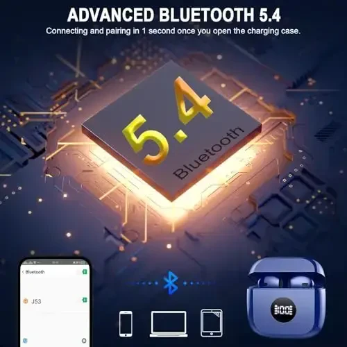 Беспроводные наушники, Bluetooth 5.4 Наушники LED Power Display Ear Buds Bass Stereo, Bluetooth-наушники Внутриканальные микрофоны с шумоподавлением, 40H Playback Mini Case IP7 Водонепроницаемые спортивные наушники для Android iOS - 3