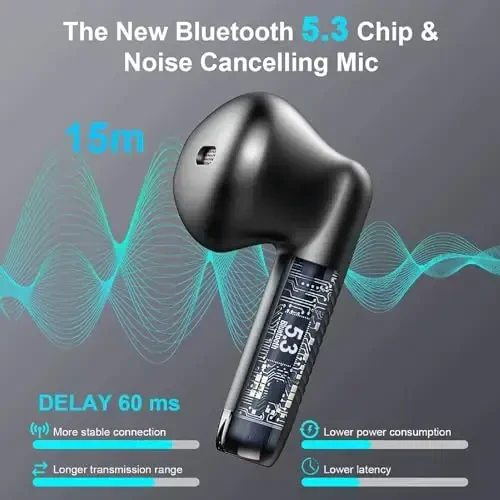 Беспроводные наушники, Bluetooth 5.4 наушники стерео бас, Bluetooth наушники в ухо с шумоподавлением микрофон, спортивные наушники IP7 водонепроницаемые, 32 часа воспроизведения USB C мини-зарядный чехол для Android iOS - 2