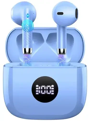 Беспроводные наушники Bluetooth 5.4, наушники-вкладыши со светодиодным дисплеем питания, 6D стерео, Bluetooth-наушники с шумоподавлением и микрофоном, мини-кейс с воспроизведением 40 ч, водонепроницаемые спортивные наушники IP7 для Android iOS - 1