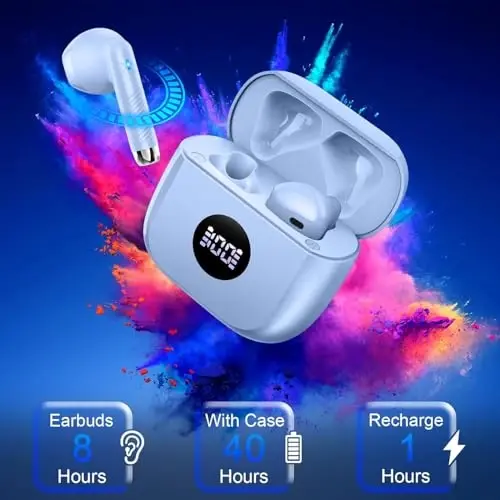 Беспроводные наушники Bluetooth 5.4, наушники-вкладыши со светодиодным дисплеем питания, стереонаушники 6D, Bluetooth-наушники с шумоподавлением и микрофоном, мини-кейс IP7 с водонепроницаемыми спортивными наушниками для Android iOS, 40 часов воспроизведения - 7