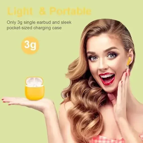 Беспроводные наушники, Bluetooth 5.4 стерео бас, Bluetooth наушники с микрофоном шумоподавления, IP7 водонепроницаемые спортивные наушники, 32H воспроизведения USB C зарядный чехол желтые для Android iOS - 4