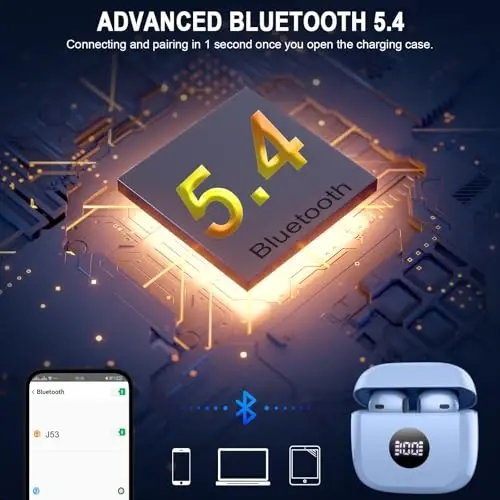 Беспроводные наушники, Bluetooth Ear Buds LED Power Display Headphones Bass Stereo, Bluetooth Earbuds in-Ear Noise Cancelling Mic, 40H Playback Mini Case IP7 Waterproof Sports Earphones for Android iOS - JXREV (1)