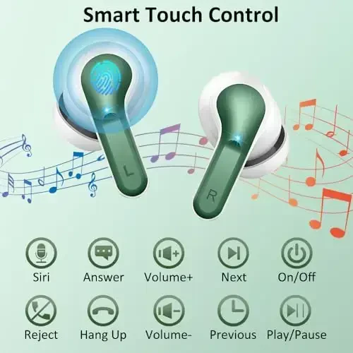 Беспроводные наушники, Bluetooth-наушники 2025 NEW Ear Buds 40H Bass Stereo in-Ear Earphones ENC Noise Cancelling 5.3 Earbuds with 4 HD Mic, USB-C LED Display IP7 Waterproof Sport Headset for Android iOS - 6