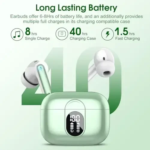 Wireless Earbuds, 2025 Bluetooth Headphones 5.3 HiFi Stereo Earphones, 40H Playtime in-Ear Earbud, Bluetooth Earbud with LED Power Display, IP7 Waterproof Earphones Sport Headset for Android iOS - 4
