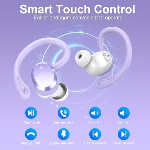 Беспроводные наушники, Bluetooth-наушники, Bluetooth 5.4 наушники 68 часов воспроизведения Спортивные наушники со светодиодным дисплеем ENC шумоподавление Микрофон, IPX7 Водонепроницаемые наушники с крючком для спортзала/тренировок - 7