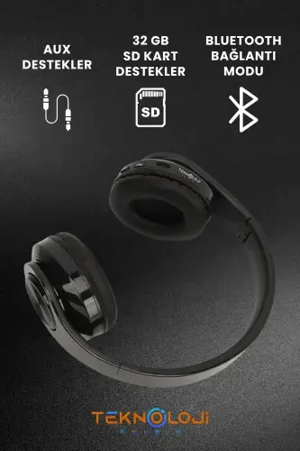 Беспроводные Наушники Bluetooth с Микрофоном Накладные Led Подсветкой Складные ЧЕРНЫЙ-СИНИЙ-СИНИЙ - 7