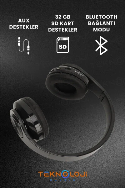 Беспроводные наушники Bluetooth с микрофоном Накладные наушники со светодиодной подсветкой Складные ЧЕРНЫЙ-КРАСНЫЙ - 6