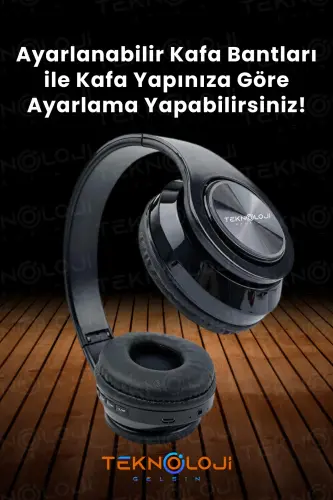 Беспроводные наушники Bluetooth с микрофоном Накладные наушники со светодиодной подсветкой Складные ЧЕРНЫЙ-КРАСНЫЙ - 8