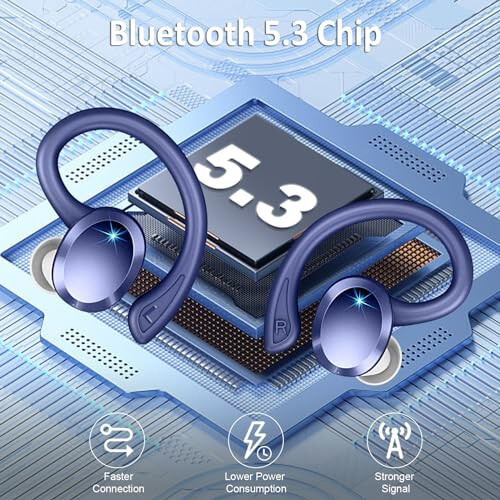 Беспроводные наушники Bluetooth спортивные, Bluetooth 5.3 наушники 3D HiFi стерео накладные наушники, 48 часов шумоподавления микрофон беспроводные наушники с крючками для ушей, IP7 водонепроницаемые наушники для тренировок/бега/тренажерного зала - 3