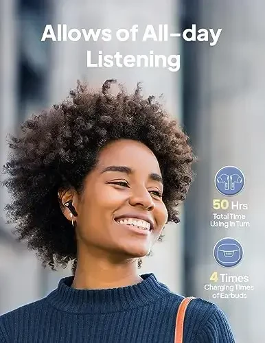 Беспроводные наушники Bluetooth V5.3, 50 часов воспроизведения, глубокие басы, стерео, светодиодный дисплей питания, водонепроницаемость IPX7, микрофон, гарнитура для ноутбука, планшета, телефонов Android/iOS - 6