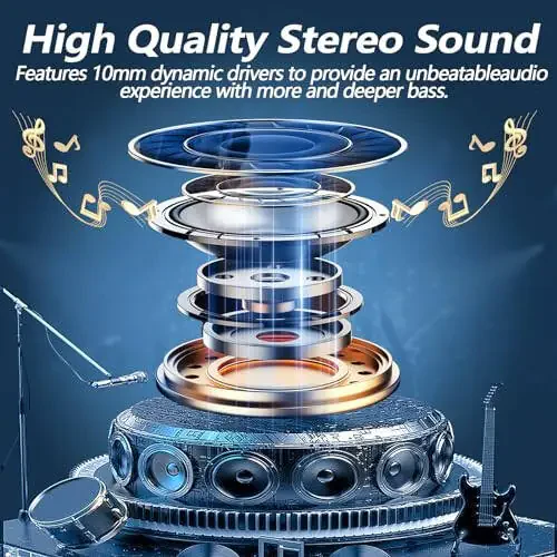 Беспроводные наушники Kurdele P3 Bluetooth, глубокие басы стерео с микрофоном, внутриканальные наушники, захватывающий премиальный звук для iPhone, Android - синий - 6