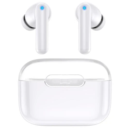 Беспроводные наушники Kurdene, Bluetooth 5.3 наушники, HiFi стереозвук, водонепроницаемые внутриканальные наушники с микрофоном с шумоподавлением для iPhone/Samsung/Android спортивных тренировок - Белый - kurdene