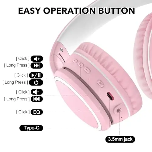 Беспроводные наушники RORSOU B10 накладные, легкие складные Bluetooth-наушники с глубокими басами и микрофоном, 50 часов воспроизведения, регулировка громкости, Bluetooth 5.3 наушники для iPad/путешествий/планшета/ПК (розовый) - 5