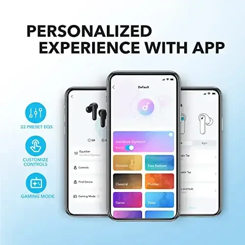 Беспроводные наушники Soundcore by Anker P20i, 10-мм драйверы с мощными басами, Bluetooth 5.3, 30 часов воспроизведения, водонепроницаемые, 2 микрофона для четких звонков с использованием ИИ, 22 предустановленных эквалайзера, настройка (белый) - 2