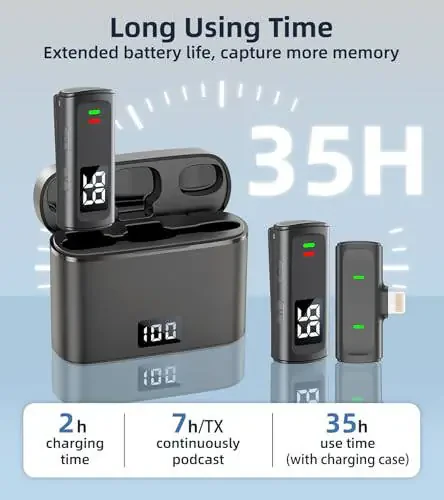 Беспроводные петличные микрофоны EZColoris для iPhone 14/13/12/11 Pro/11/XS MAX/XR/8/7. Петличный микрофон для видеозаписи, миниатюрные микрофоны для YouTube Podcast с футляром. - 4