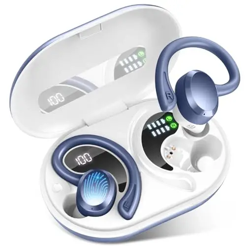 Wireless Earbuds Sport, 2025 Bluetooth 5.4 Headphones Bass Hi-Fi Stereo Over Ear Buds, 56Hrs Noise Cancelling Headset with Earhook, IP7 Waterproof Earphones Workout Running for Laptop Pad Android iOS 