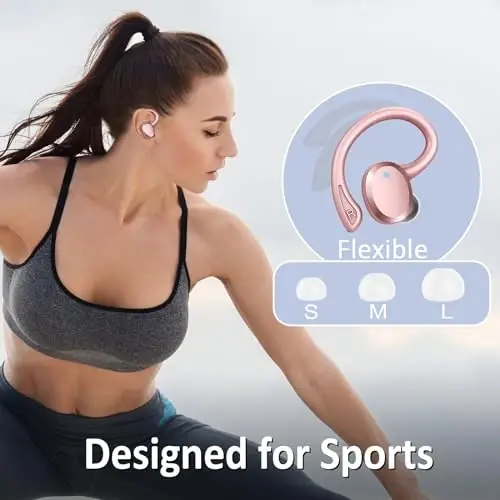 Беспроводные спортивные наушники, 2025 Bluetooth 5.4, басы Hi-Fi Stereo, накладные наушники, 56 часов шумоподавления, с ушным крючком, IP7 водонепроницаемые, для тренировок, бега, для ноутбука, планшета, Android, iOS - 5