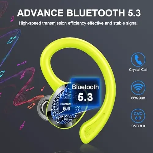 Wireless Earbuds Sport, 2025 Bluetooth 5.4 Headphones Bass Hi-Fi Stereo Over Ear Buds, 56Hrs Noise Cancelling Headset with Earhook, IP7 Waterproof Earphones Workout Running for Laptop Pad Android iOS - RULEFISS (1)