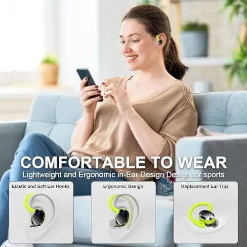 Wireless Earbuds Sport, 2025 Bluetooth 5.4 Headphones Bass Hi-Fi Stereo Over Ear Buds, 56Hrs Noise Cancelling Headset with Earhook, IP7 Waterproof Earphones Workout Running for Laptop Pad Android iOS - 4