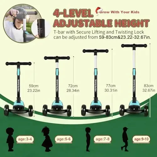 Besrey bolalar uchun Kick Scooter 3-10 yosh, sozlanishi balandlikdagi 3 g'ildirakli buklama scooter, LED yoritgichli g'ildiraklar, ochiq havoda mashg'ulotlar uchun juda keng platforma - BESREY (1)