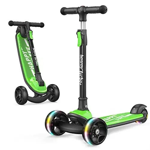 Besrey bolalar uchun Kick Scooter 3-10 yosh, sozlanishi balandlikdagi 3 g'ildirakli katlanadigan scooter, LED yorug'lik g'ildiraklari, tashqi tadbirlar uchun qo'shimcha keng platforma - BESREY