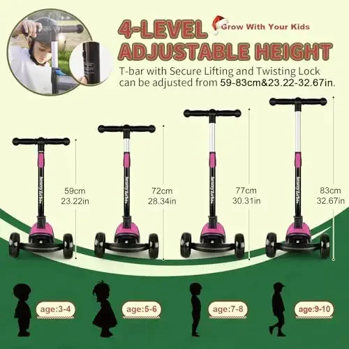 Besrey bolalar uchun Kick Scooter 3-10 yosh, sozlanishi balandlikka ega 3 g'ildirakli yig'ma scooter, LED yoritgichli g'ildiraklar, tashqi faoliyat uchun juda keng platforma - BESREY (1)