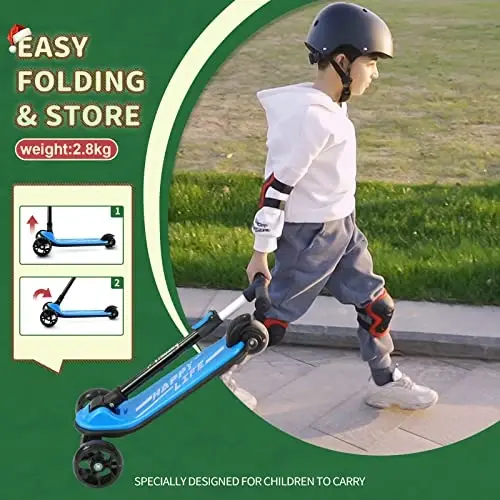 Besrey Kick Scooter for Kids Ages 3-10, 3-Wheel Folding Scooter with Adjustable Height, LED Light Wheels, Extra Wide Deck for Outdoor Activities - 4