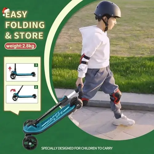 Besrey Kick Scooter for Kids Ages 3-10, 3-Wheel Folding Scooter with Adjustable Height, LED Light Wheels, Extra Wide Deck for Outdoor Activities - 5