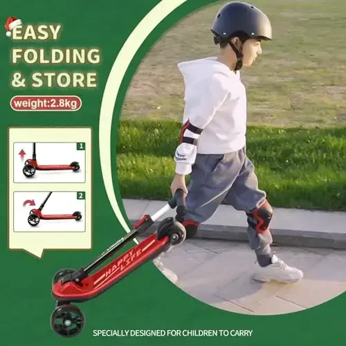 Besrey Kick Scooter for Kids Ages 3-10, 3-Wheel Folding Scooter with Adjustable Height, LED Light Wheels, Extra Wide Deck for Outdoor Activities - 5