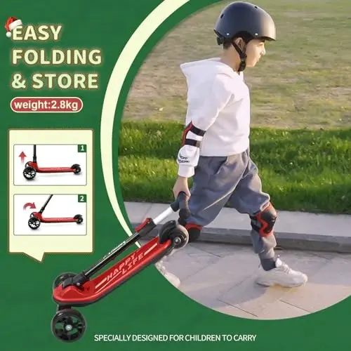 Besrey Kick Scooter for Kids Ages 3-10, 3-Wheel Folding Scooter with Adjustable Height, LED Light Wheels, Extra Wide Deck for Outdoor Activities - 5