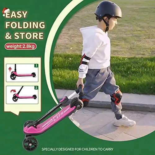 Besrey Kick Scooter for Kids Ages 3-10, 3-Wheel Folding Scooter with Adjustable Height, LED Light Wheels, Extra Wide Deck for Outdoor Activities - 5