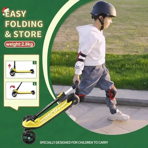 Besrey Kick Scooter for Kids Ages 3-10, 3-Wheel Folding Scooter with Adjustable Height, LED Light Wheels, Extra Wide Deck for Outdoor Activities - 5