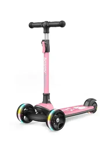 Besrey Kick Scooter for Kids Ages 3-10, 3-Wheel Folding Scooter with Adjustable Height, LED Light Wheels, Extra Wide Deck for Outdoor Activities - 1