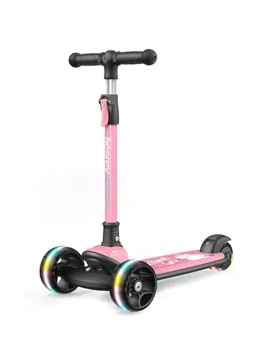 Besrey Kick Scooter for Kids Ages 3-10, 3-Wheel Folding Scooter with Adjustable Height, LED Light Wheels, Extra Wide Deck for Outdoor Activities - BESREY