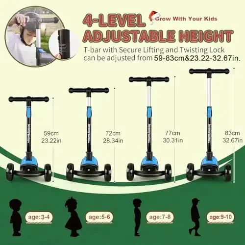 Besrey Kick Scooter for Kids Ages 3-10, 3 Wheel Scooter for Kids with Adjustable Height, Folding Kids Scooter with LED Light Wheels Rear Brak Extra Wide Deck Outdoor Activities for Boys/Girls - 6