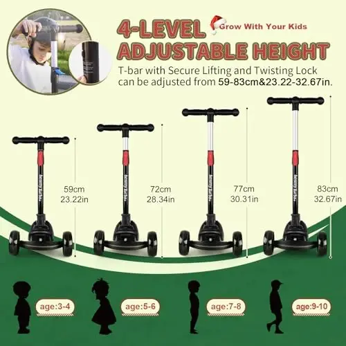 Besrey Kick Scooter for Kids Ages 3-10, 3 Wheel Scooter for Kids with Adjustable Height, Folding Kids Scooter with LED Light Wheels Rear Brak Extra Wide Deck Outdoor Activities for Boys/Girls - 5