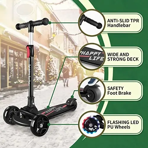 Besrey Kick Scooter for Kids Ages 3-10, 3 Wheel Scooter for Kids with Adjustable Height, Folding Kids Scooter with LED Light Wheels Rear Brak Extra Wide Deck Outdoor Activities for Boys/Girls - BESREY (1)