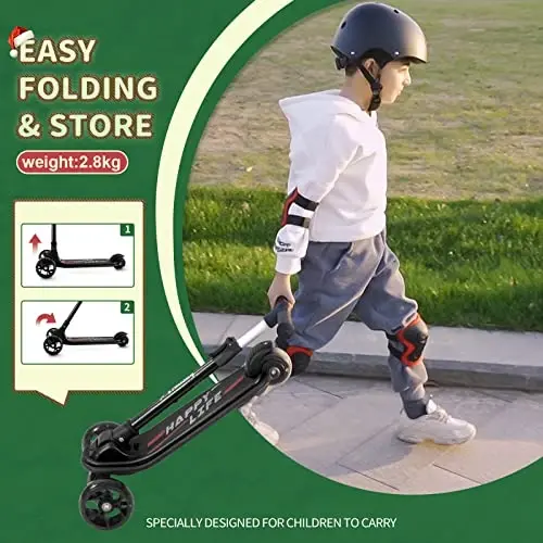Besrey Kick Scooter for Kids Ages 3-10, 3 Wheel Scooter for Kids with Adjustable Height, Folding Kids Scooter with LED Light Wheels Rear Brak Extra Wide Deck Outdoor Activities for Boys/Girls - 4