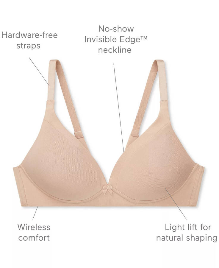 Бесшовный бюстгальтер-топ Warners® Invisible Bliss® Cotton Comfort Wireless Lift RN0141A Тост (Nude 4) - 3