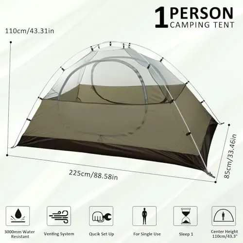 Bessport Camping Tent 1/2 Person Tent Waterproof Two Doors Backpacking Tent Easy Setup Lightweight for Outdoor, Hiking Mountaineering Travel - BESSPORT (1)