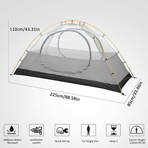 Bessport Camping Tent 1/2 Person Tent Waterproof Two Doors Backpacking Tent Easy Setup Lightweight for Outdoor, Hiking Mountaineering Travel - 2