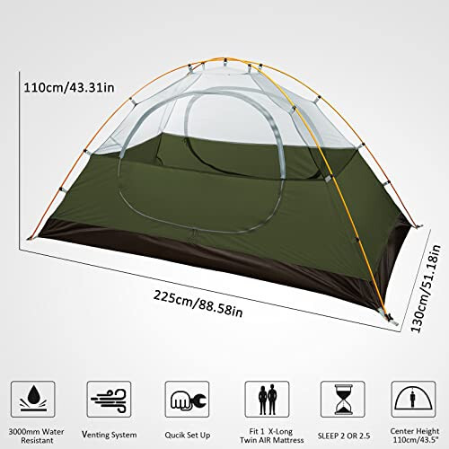 Bessport Camping Tent 1/2 Person Tent Waterproof Two Doors Backpacking Tent Easy Setup Lightweight for Outdoor, Hiking Mountaineering Travel - 2