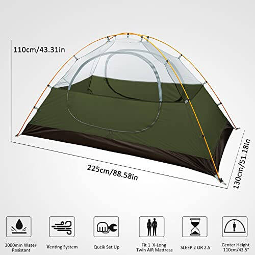 Bessport Camping Tent 1/2 Person Tent Waterproof Two Doors Backpacking Tent Easy Setup Lightweight for Outdoor, Hiking Mountaineering Travel - 2