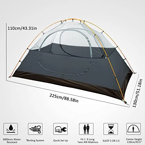 Bessport Camping Tent 1/2 Person Tent Waterproof Two Doors Backpacking Tent Easy Setup Lightweight for Outdoor, Hiking Mountaineering Travel - Bessport (1)